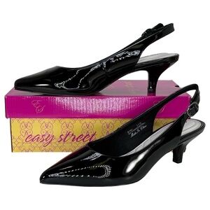 Easy Street Faye Black Patent Leather Slingback Womens Heels Size 11W
